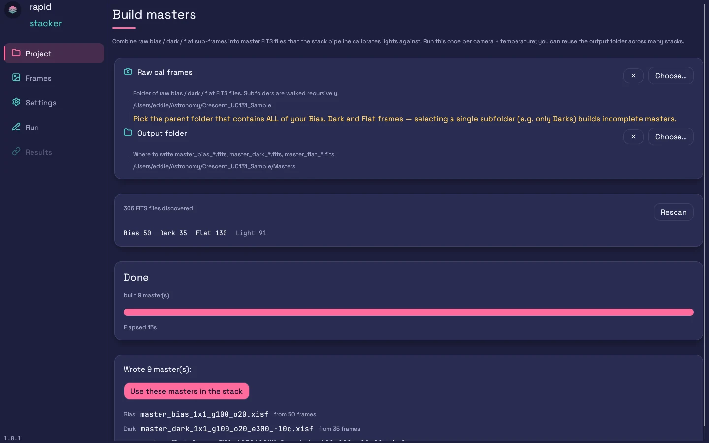 Build Masters complete: 39 masters from 1,669 frames in 99 seconds