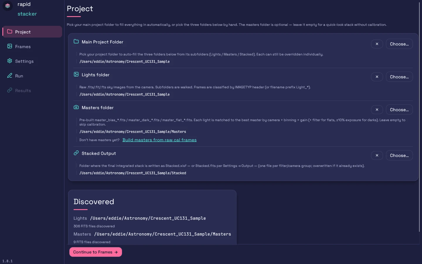 Back on the Project screen with masters in place