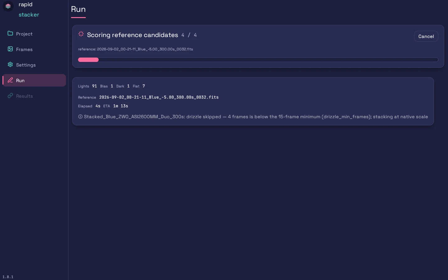 A stack in progress with live pipeline phases and preview