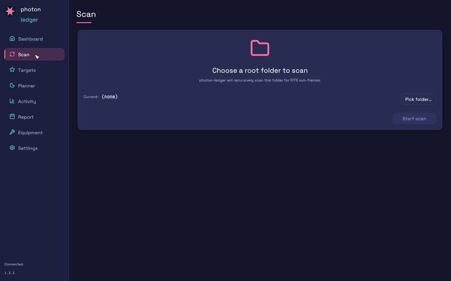 Scan root-folder picker before a folder is chosen